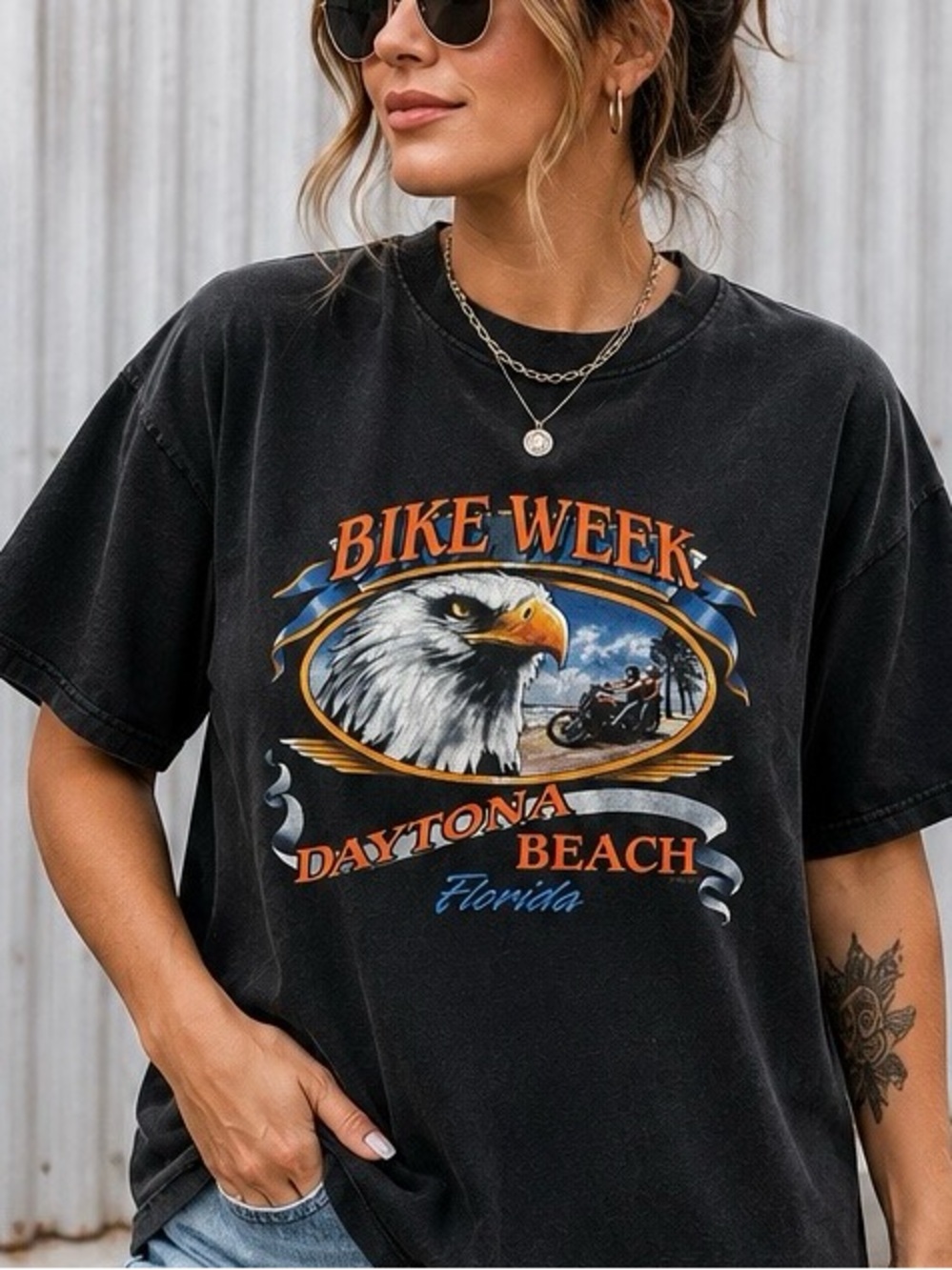 Vintage 1999 Harley Davidson Daytona Bike Week Eagle Graphic Tee XL Distressed